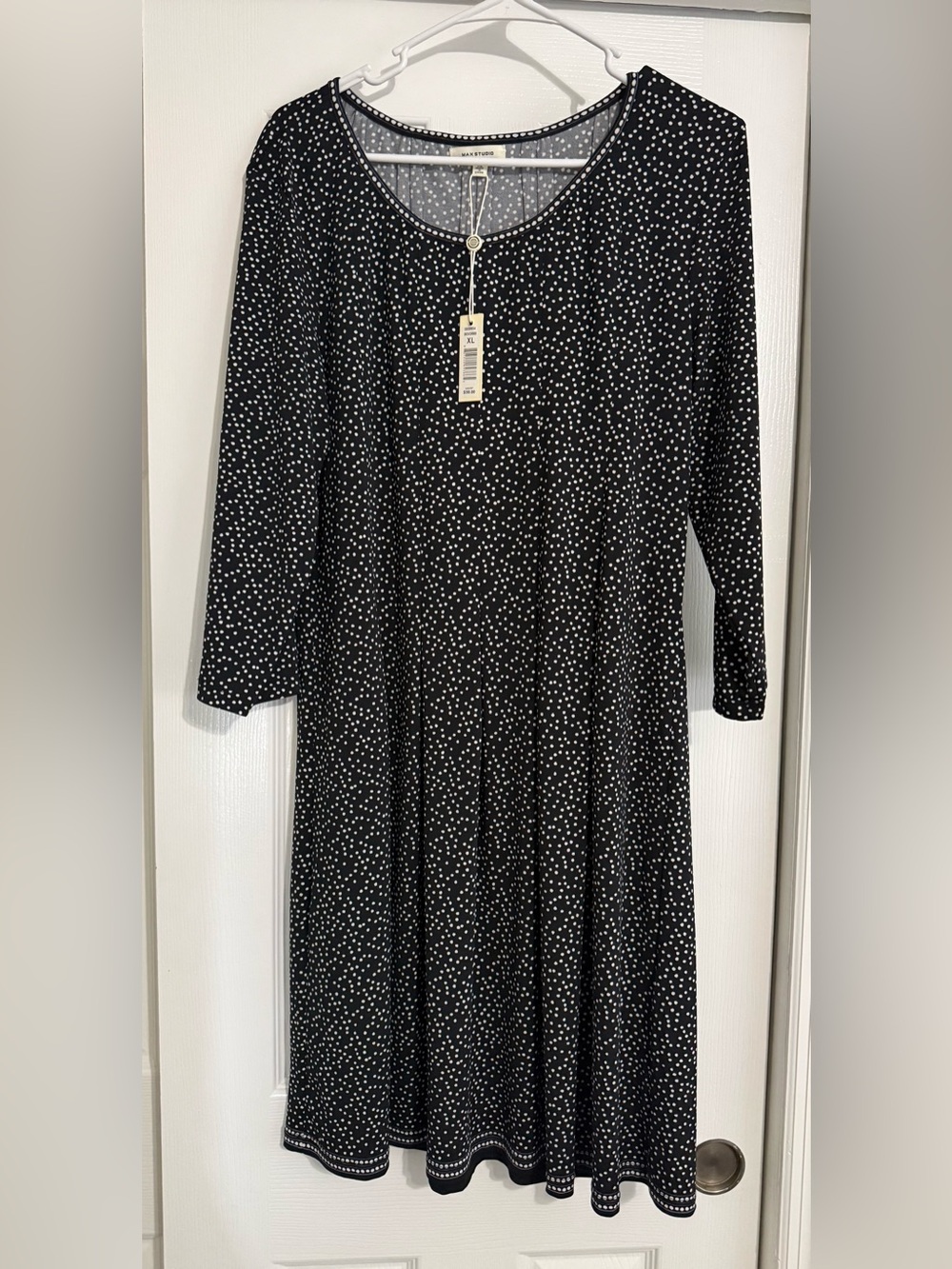 Max Studio Black Dress with White Polka Dots - Midi Fit